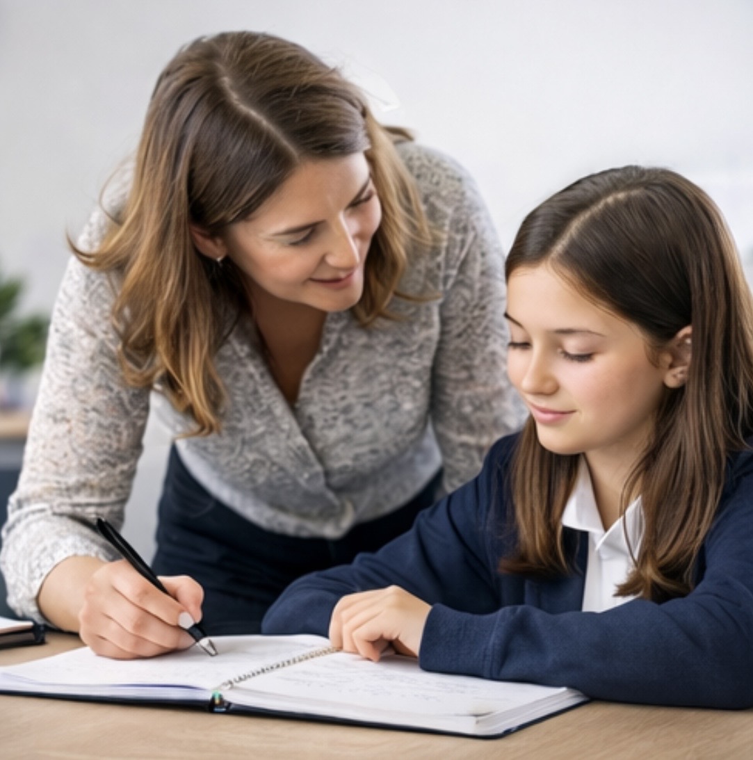 Teacher helping student with maths
